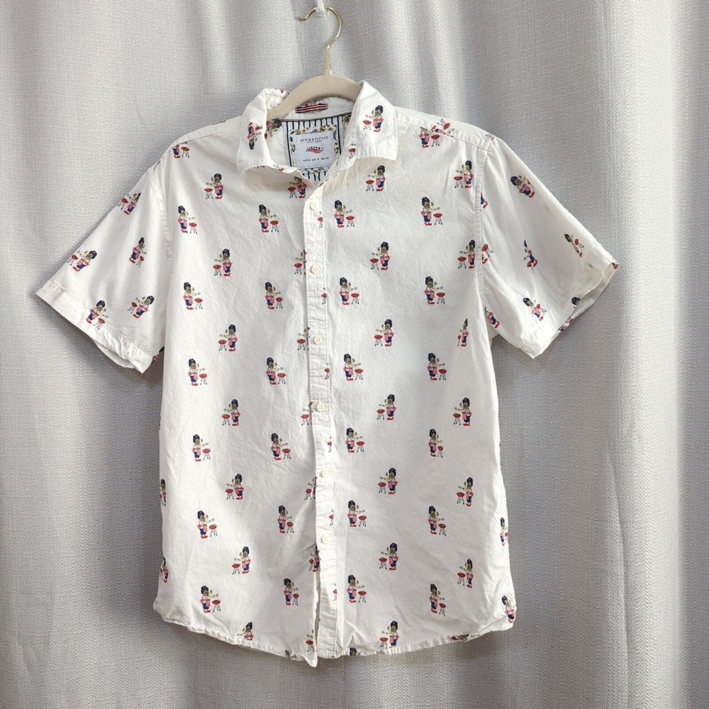 Denim & Flower Shirt Mens M Grill Man White Short‎ Sleeve